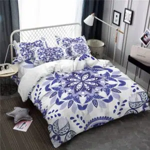 Parure de lit Détente Bleue. Bonne qualité, confortable et à la mode sur un lit dans une maison