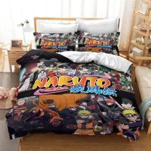 Parure de lit Akatsuki Naruto. Bonne qualité, confortable et à la mode sur un lit dans une maison