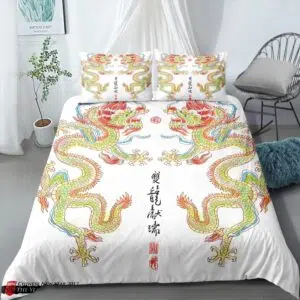 Parure de lit couple de dragon. Bonne qualité, confortable et à la mode sur un lit dans une maison