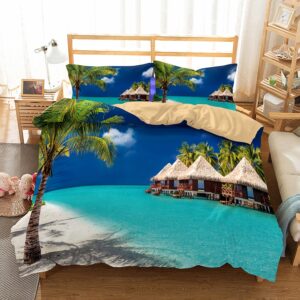 Parure de lit mer des Caraïbes. Bonne qualité, confortable et à la mode sur un lit dans une maison