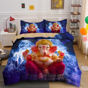 Parure de lit divinité éléphant. Bonne qualité, confortable et à la mode sur un lit dans une maison