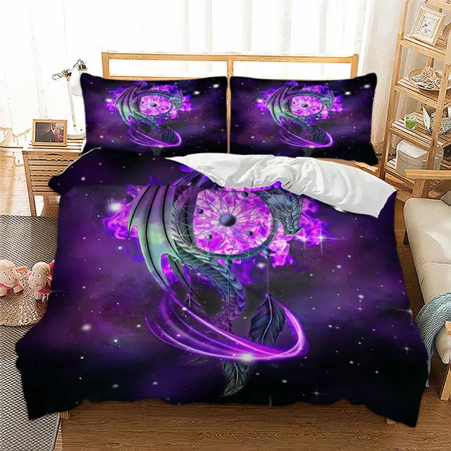 Parure de lit attrape rêve motif dragon. Bonne qualité, confortable et à la mode sur un lit dans une maison