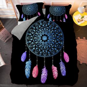 Parure de lit attrape rêve noir motif mandala. Bonne qualité, confortable et à la mode sur un lit dans une maison