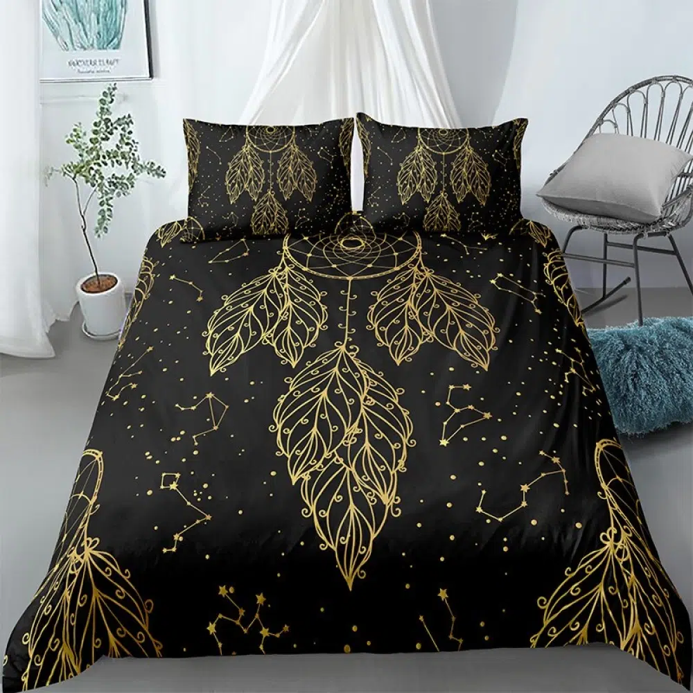 Parure de lit attrape rêve noir motif constellation dorée 35976 bf1fad