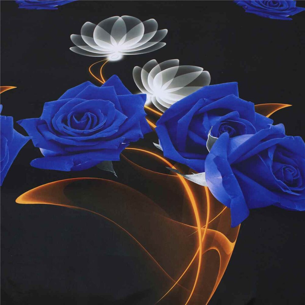 Parure de lit noir motif fleur bleue et blanche 36706 a17241