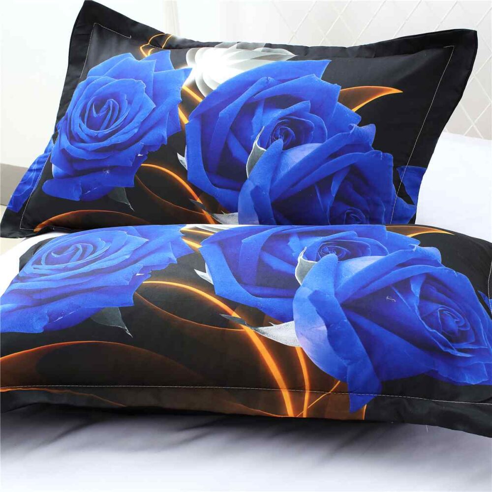 Parure de lit noir motif fleur bleue et blanche 36706 db14f2