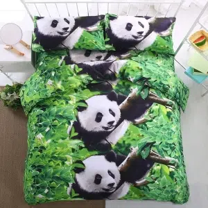Parure de lit panda tout mignon vert. Bonne qualité, confortable et à la mode sur un lit dans une maison