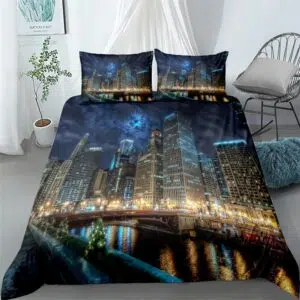 Parure de lit ville de Dubaï. Bonne qualité, confortable et à la mode sur un lit dans une maison