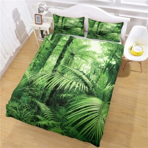 Parure de lit paysage naturel jungle. Bonne qualité, confortable et à la mode sur un lit dans une maison