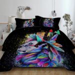 Parure de lit esprit du lion. Bonne qualité, confortable et à la mode sur un lit dans une maison