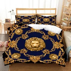 Parure de lit lion royal. Bonne qualité, confortable et à la mode sur un lit dans une maison