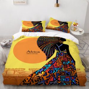 Parure de lit jaune femme africaine. Bonne qualité, confortable et à la mode sur un lit dans une maison