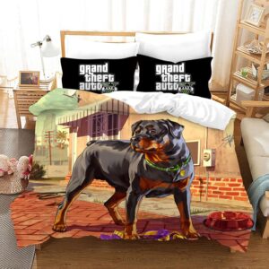 Parure de lit chien GTA. Bonne qualité, confortable et à la mode sur un lit dans une maison