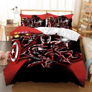 Parure de lit rouge Iron Man Avengers. Bonne qualité, confortable et à la mode sur un lit dans une maison
