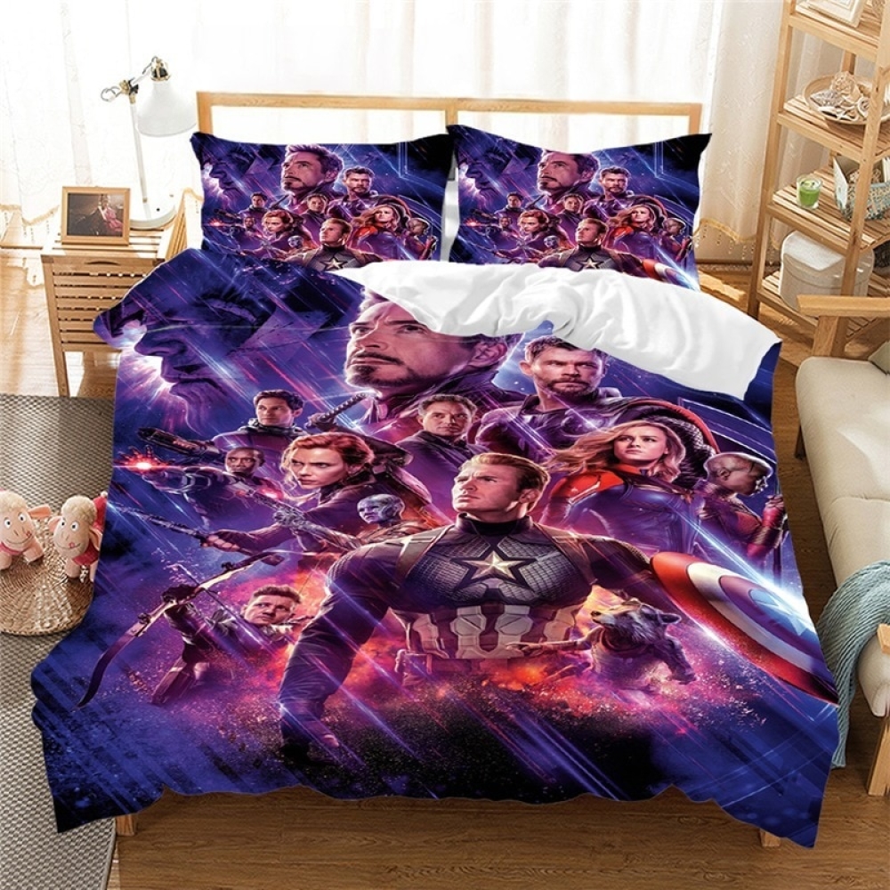 Parure de lit rouge Iron Man, Captain America et Hulk. Bonne qualité, confortable et à la mode sur un lit dans une maison