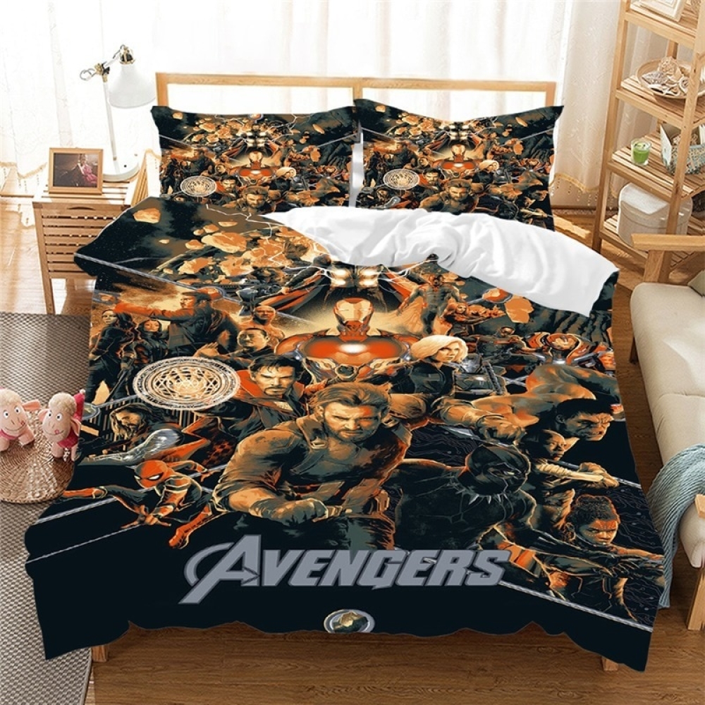 Parure de lit noir coloré Avengers. Bonne qualité, confortable et à la mode sur un lit dans une maison