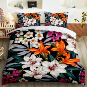 Parure de lit colorée motif fleurs. Bonne qualité, confortable et à la mode sur un lit dans une maison
