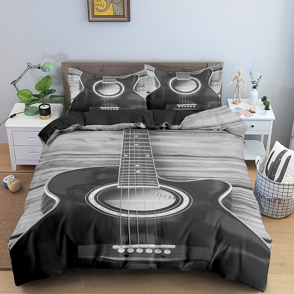 Parure de lit noir et blanc motif guitare 42862 1f8b8a
