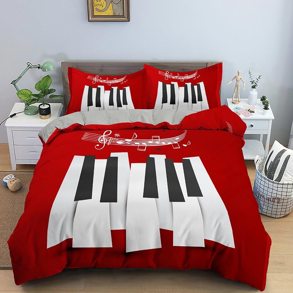 Parure de lit rouge motif piano 42862 747329