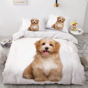 Parure de lit chiot qui tire la langue. Bonne qualité, confortable et à la mode sur un lit dans une maison