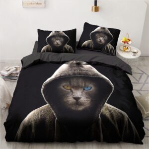 Parure de lit chat à capuche. Bonne qualité, confortable et à la mode sur un lit dans une maison