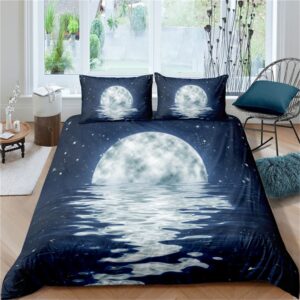 Parure de lit océan et pleine lune. Bonne qualité, confortable et à la mode sur un lit dans une maison