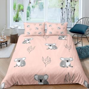Parure de lit rose motif koala. Bonne qualité, confortable et à la mode sur un lit dans une maison