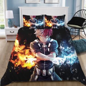 Parure de lit noire Shôto Todoroki. Bonne qualité, confortable et à la mode sur un lit dans une maison