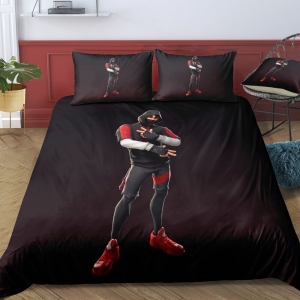 Parure de lit noire Fortnite. Bonne qualité, confortable et à la mode sur un lit dans une maison