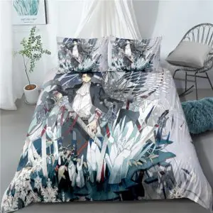 Parure de lit grise à motif Livai Ackeman. Bonne qualité, confortable et à la mode sur un lit dans une maison