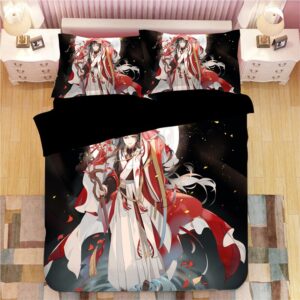 Parure de lit noire à motif Yoriichi Tsugikuni. Bonne qualité, confortable et à la mode sur un lit dans une maison