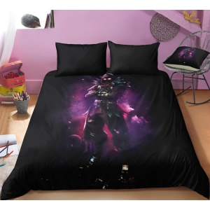 Parure de lit Fortnite noire. Bonne qualité, confortable et à la mode sur un lit dans une maison