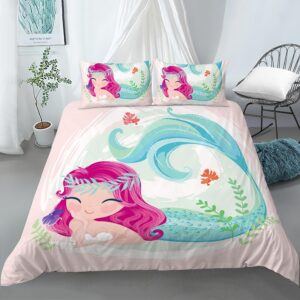 Parure de lit blanc rose Petite Sirène. Bonne qualité, confortable et à la mode sur un lit dans une maison