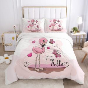 Parure de lit blanc rose à motif Flamant rose.Bonne qualité, confortable et à la mode sur un lit dans une maison