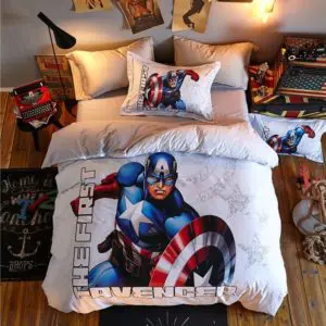 Parure de lit Captain America Avengers. Bonne qualité, confortable et à la mode sur un lit dans une maison