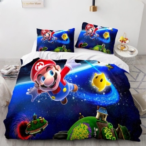 Parure de lit Mario qui vole. Bonne qualité, confortable et à la mode sur un lit dans une maison