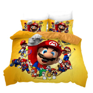 Parure de lit Mario le poing levé. Bonne qualité, confortable et à la mode sur un lit dans une maison