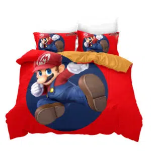 Parure de lit Mario qui saute. Bonne qualité, confortable et à la mode sur un lit dans une maison
