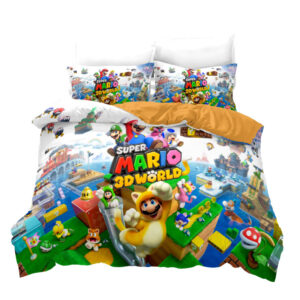 Parure de lit Super Mario 3D World. Bonne qualité, confortable et à la mode sur un lit dans une maison