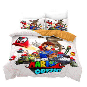 Parure de lit Super Mario Odyssey. Bonne qualité, confortable et à la mode sur un lit dans une maison