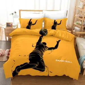 Parure de lit sport basketball orange. Bonne qualité, confortable et à la mode sur un lit dans une maison