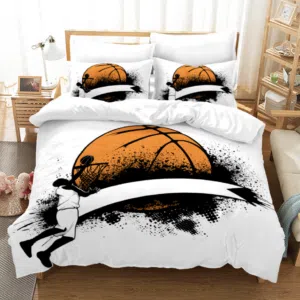 Parure de lit ultra tendance Basketball. Bonne qualité, confortable et à la mode sur un lit dans une maison