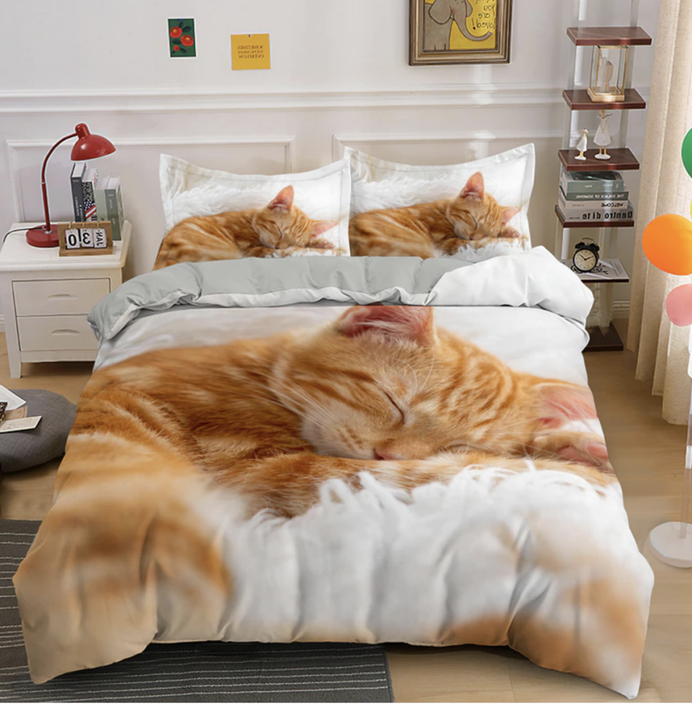 Parure de lit imprimée chat dormeur