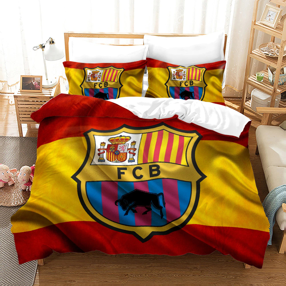 Parure de lit du club de football FCB Barcelone. Bonne qualité, confortable et à la mode sur un lit dans une maison