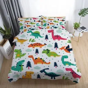 Parure de lit dinosaures pour enfants. Bonne qualité, confortable et à la mode sur un lit dans une maison