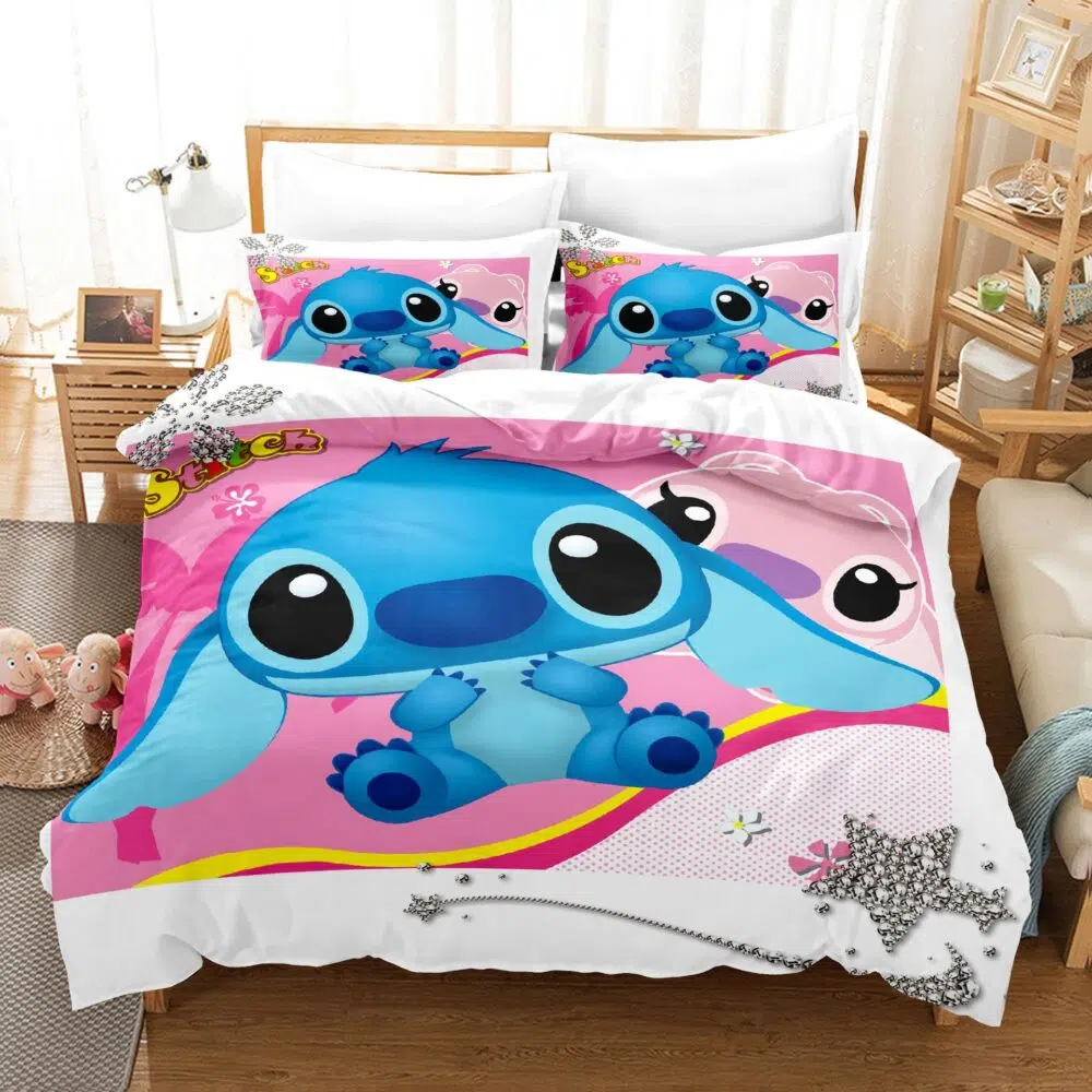 Parure de lit Disney Stitch Ensemble de literie Disney Stitch drap taie d oreiller couvre lit simple ou double couverture de 1