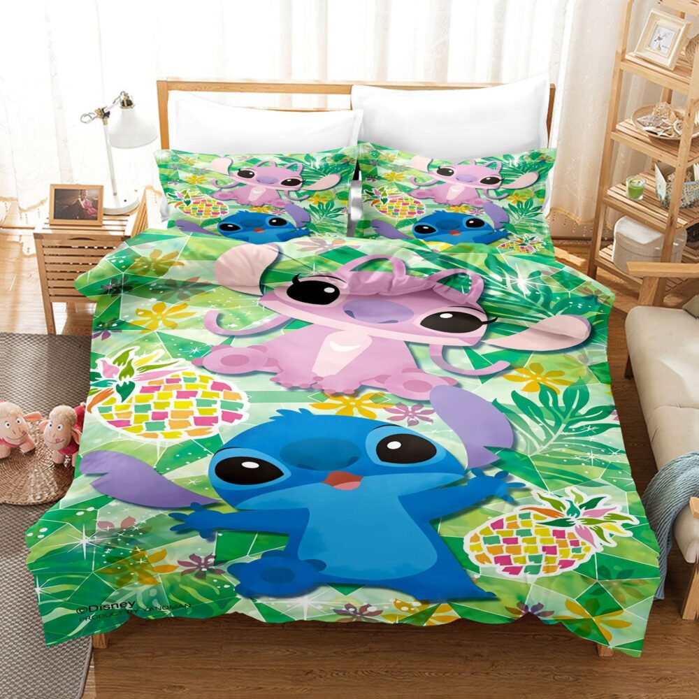 Parure de lit Angel et Stitch dans la forêt Ensemble de literie Disney Stitch drap taie d oreiller couvre lit simple ou double couverture de 10