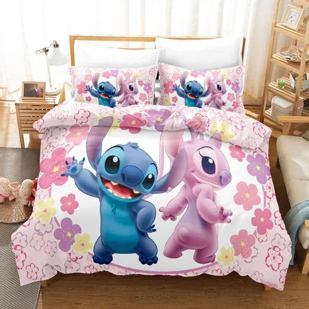 Parure de lit Stitch et Angel qui dansent Ensemble de literie Disney Stitch drap taie d oreiller couvre lit simple ou double couverture de 7