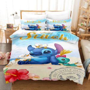 Parure de lit Disney Stitch et ses amis canards. Bonne qualité, confortable et à la mode sur un lit dans une maison