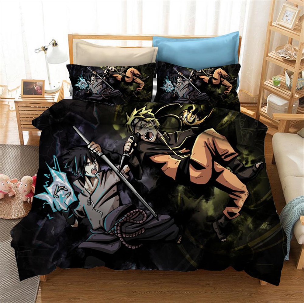 Parure de lit Naruto le combattant. Bonne qualité, confortable et à la mode sur un lit dans une maison